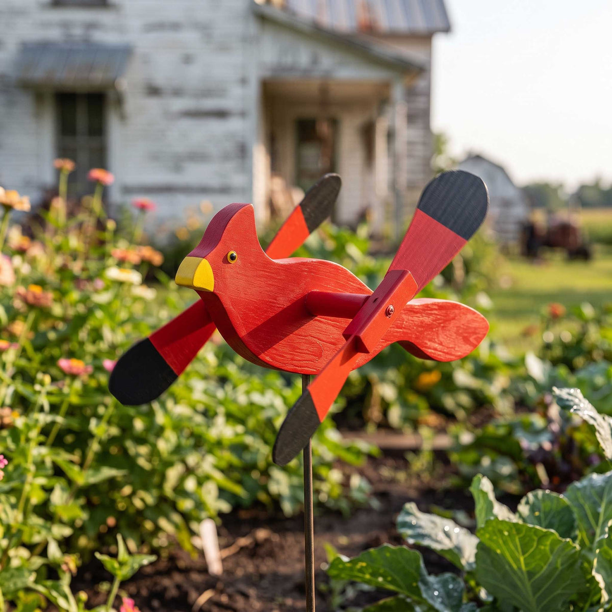 Amish Garden Wood Cardinal Whirlybird Wind Spinner