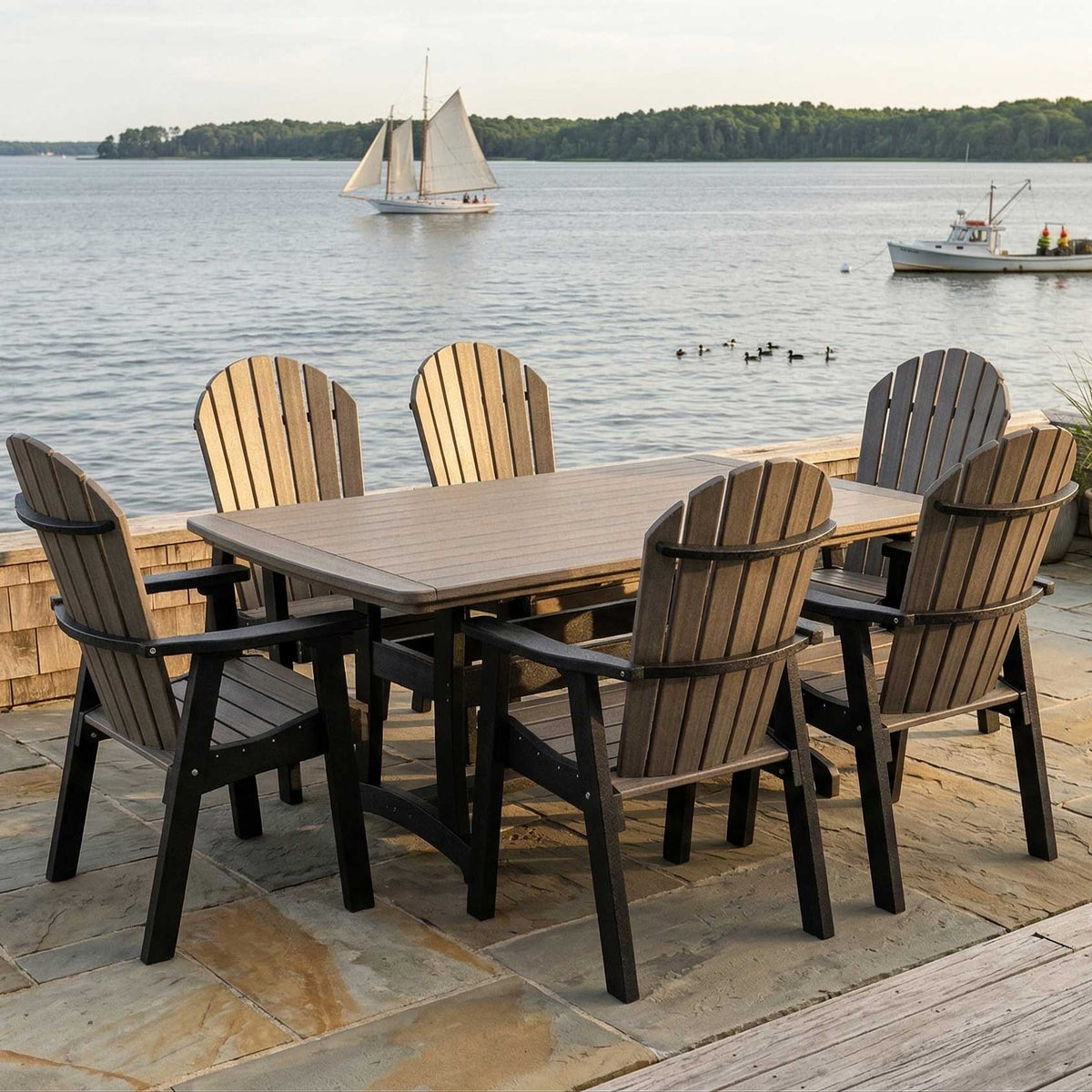 Amish Adirondack 7pc Patio Dining Table & Chair Set - Quick Ship