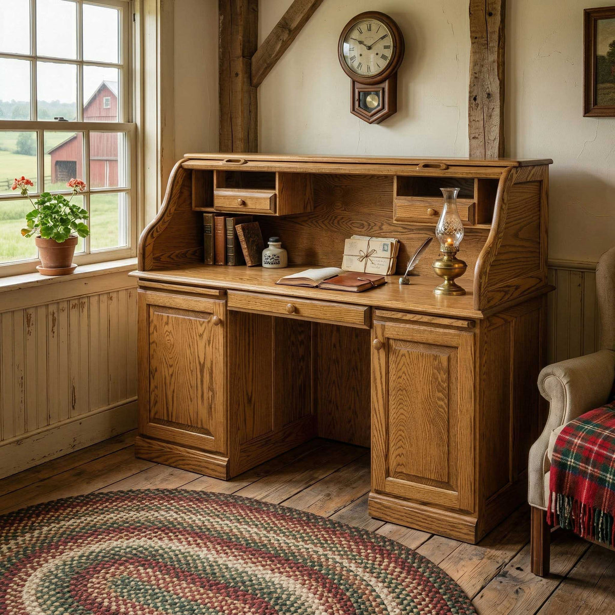 Amish Traditional 60" Wood Roll Top Computer Desk
