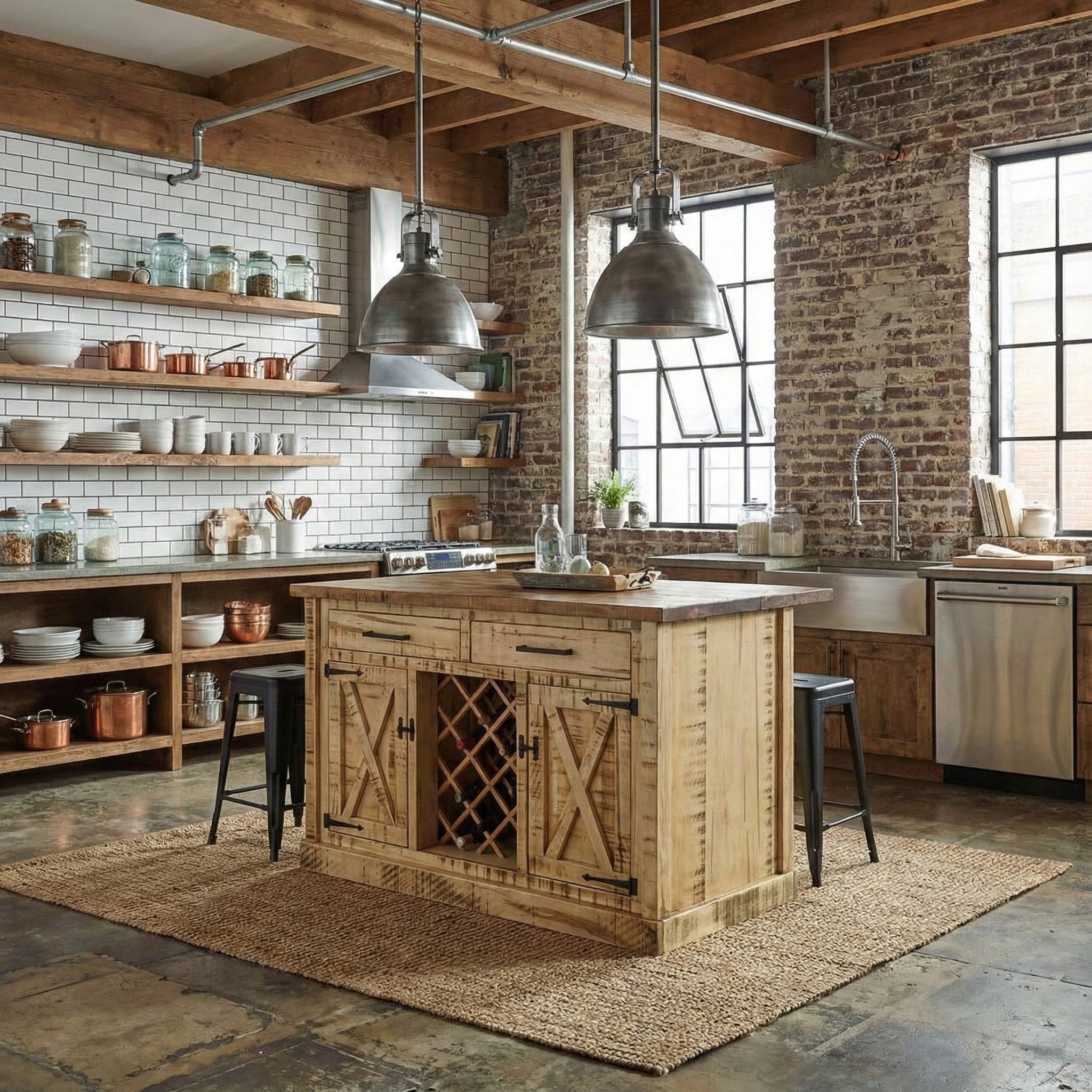 Amish 2 Door Wine Rack Rustic Kitchen Island \u0026 Stool Set for 2, image size:2048x2048