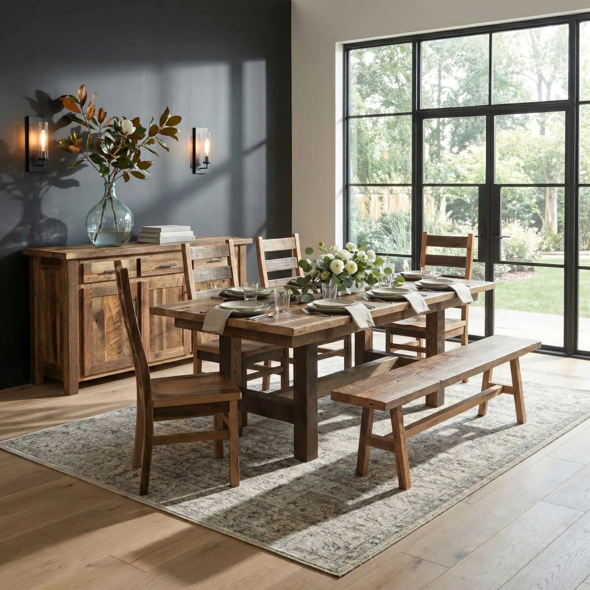 Amish Orchard Park Rustic Barnwood 7pc Dining Set