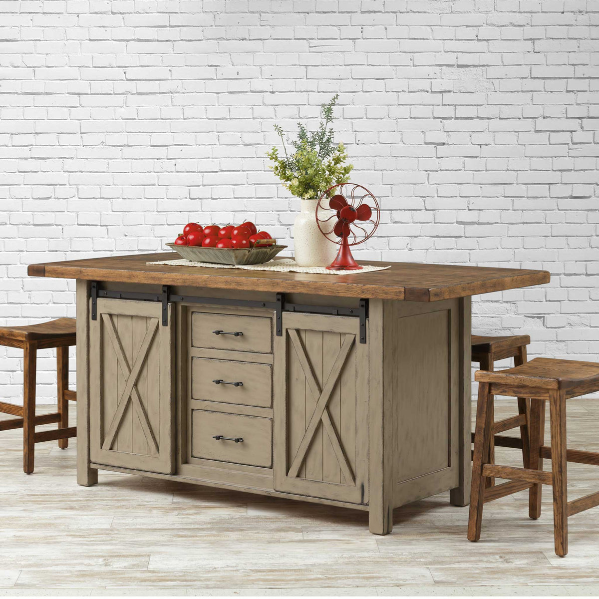 Lahoma Amish 60" Rustic Kitchen Island with Sliding Barndoors