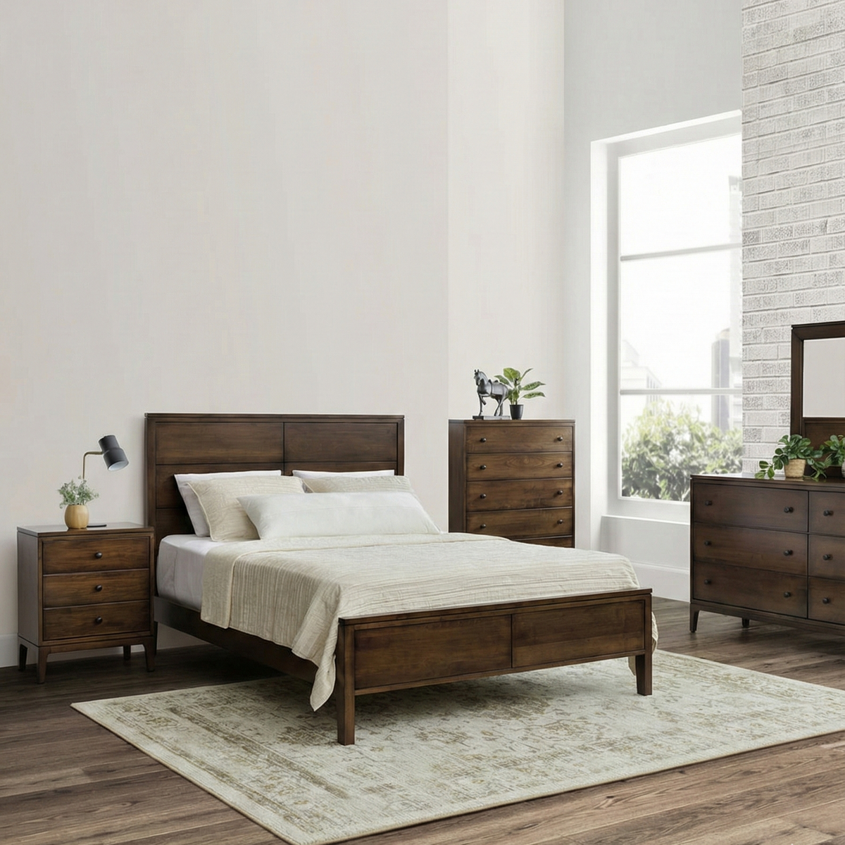 Amish Kiel Mid Century Modern 5pc Bedroom Set - Maple Wood