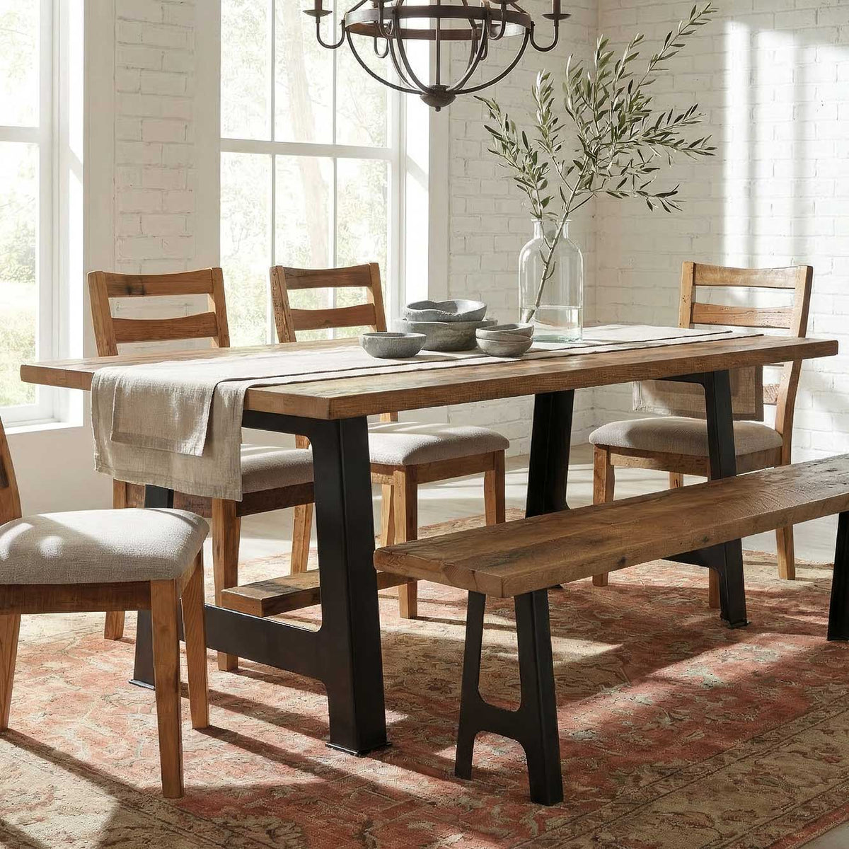 Amish Riverdale Rustic Barnwood Solid Top Trestle Table