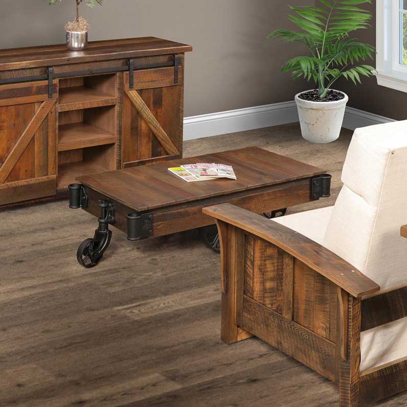 Amish Urban Railroad Cart Rustic Barnwood Coffee Table
