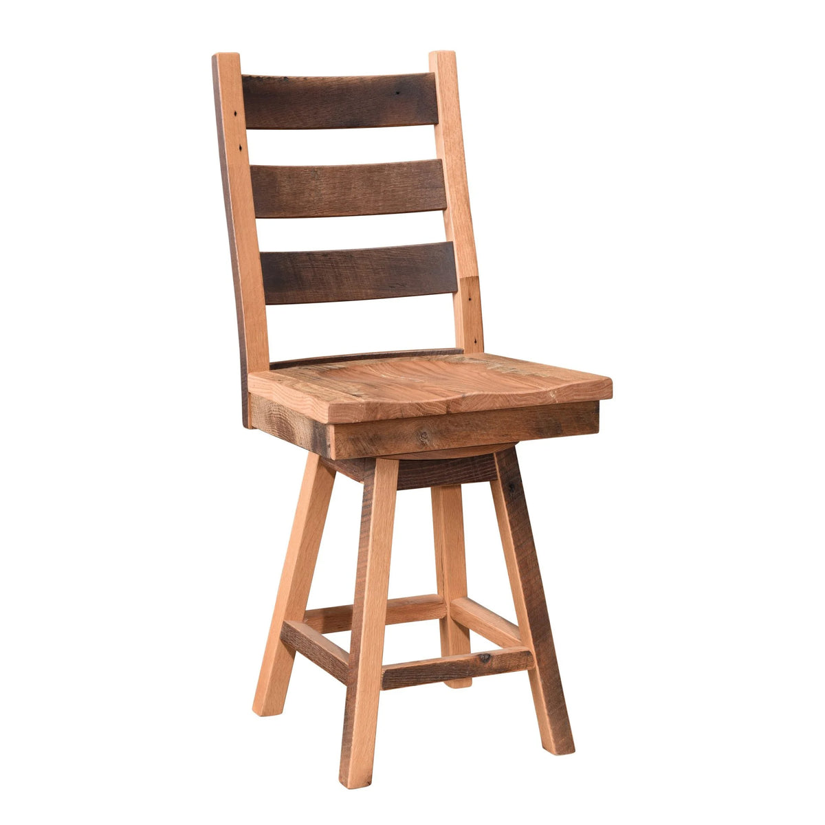 Amish Ladderback Rustic Barnwood Bar Side Chair with Swivel