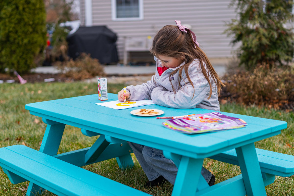 Amish Li'l Poly Picnic Table with Attached Benches lifestyle photo