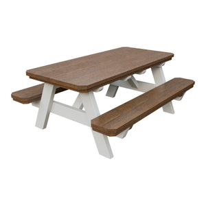 Amish Li'l Poly Picnic Table with Attached Benches in Antique Mahogany & White