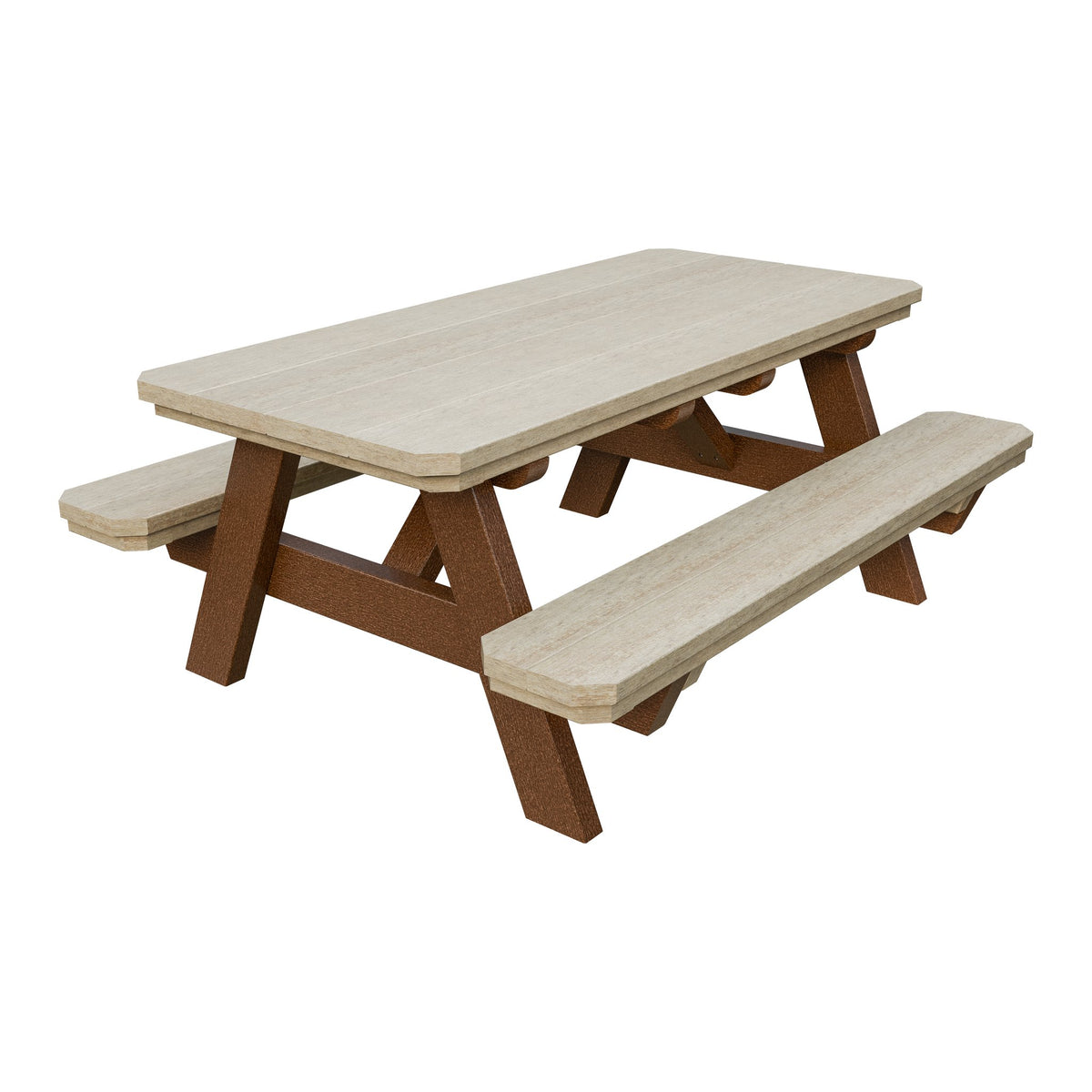 Amish Li'l Poly Picnic Table with Attached Benches in Birchwood & Tudor Brown