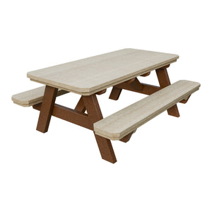 Amish Li'l Poly Picnic Table with Attached Benches in Birchwood & Tudor Brown