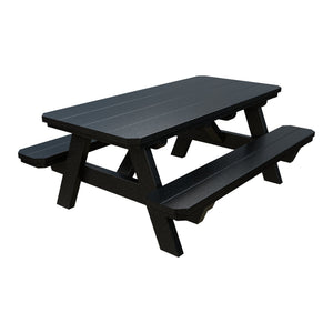Amish Li'l Poly Picnic Table with Attached Benches in Black
