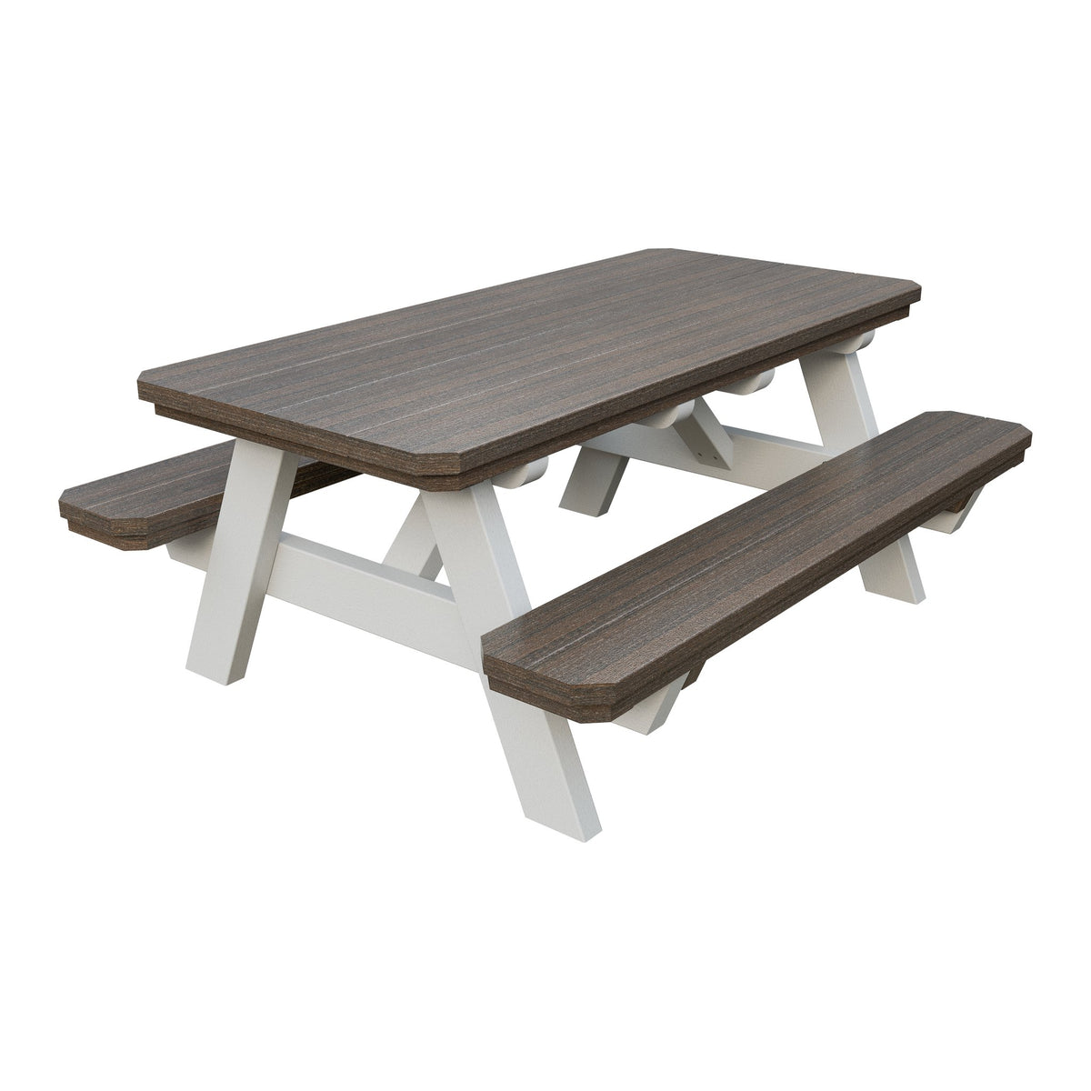 Amish Li'l Poly Picnic Table with Attached Benches in Brazilian Walnut & White