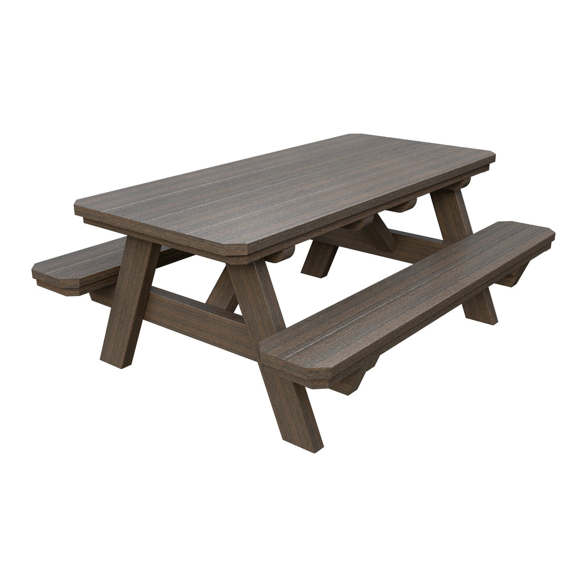 Amish Li'l Poly Picnic Table with Attached Benches in Brazilian Walnut