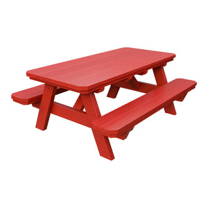 Amish Li'l Poly Picnic Table with Attached Benches in Cardinal Red