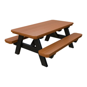 Amish Li'l Poly Picnic Table with Attached Benches in Cedar & Black