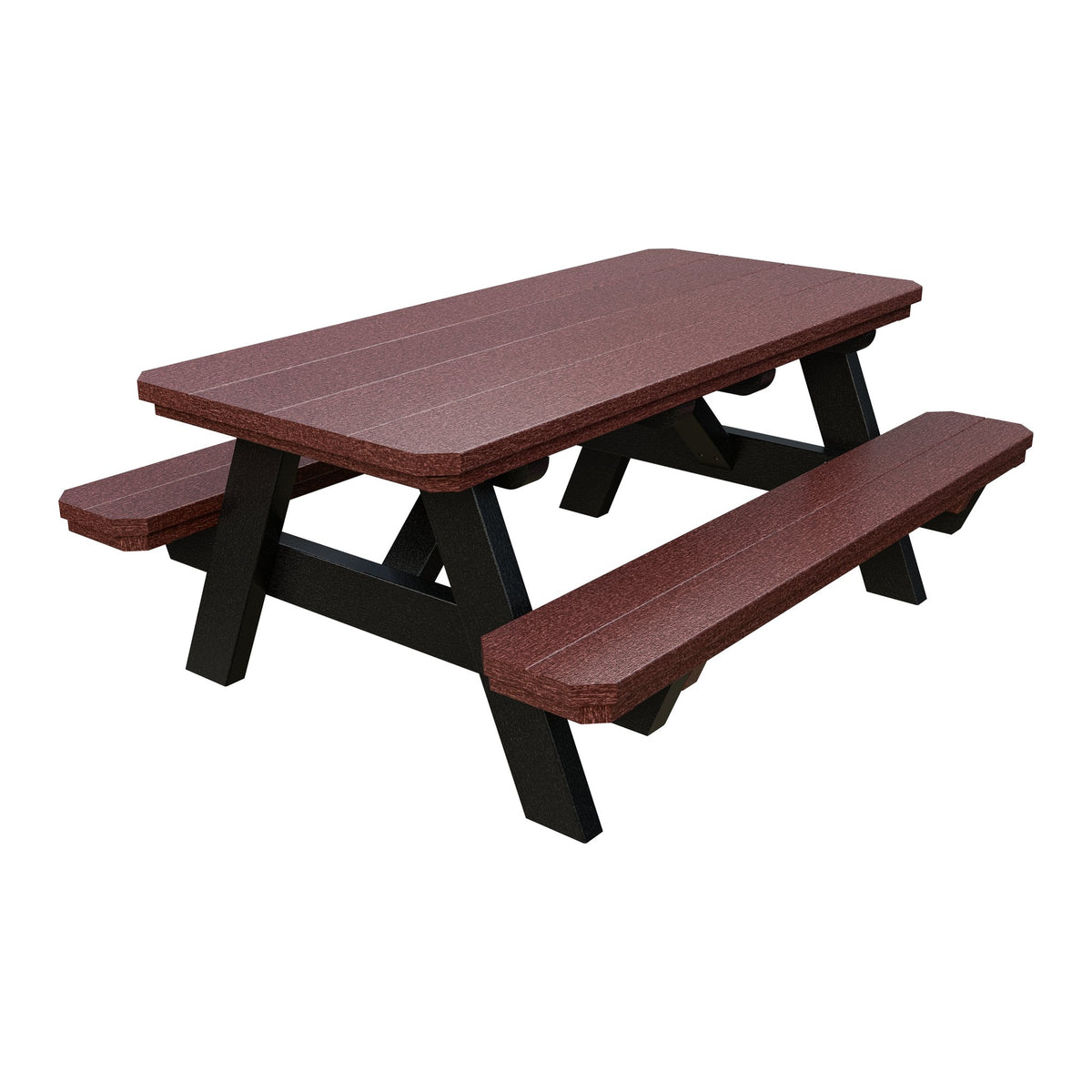 Amish Li'l Poly Picnic Table with Attached Benches in Cherrywood & Black