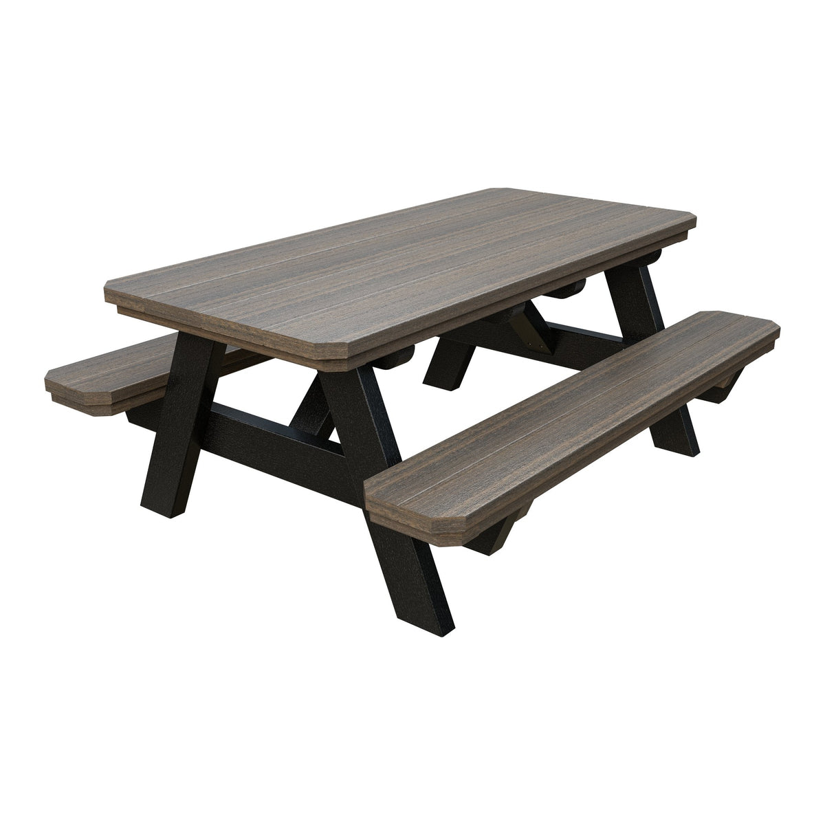 Amish Li'l Poly Picnic Table with Attached Benches in Coastal Gray & Black