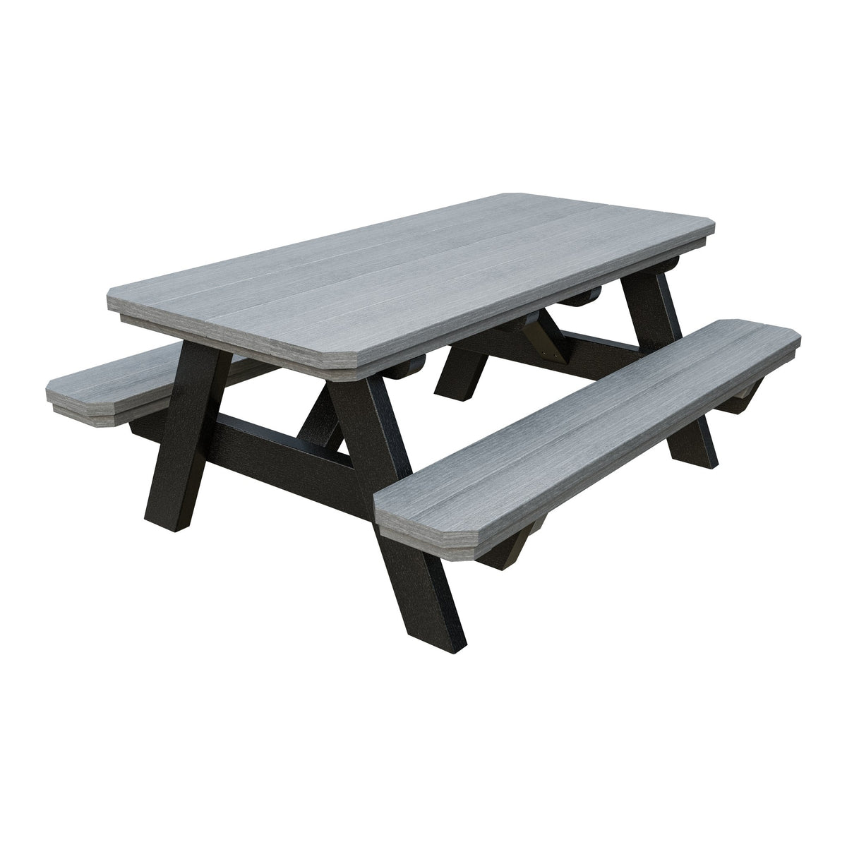 Amish Li'l Poly Picnic Table with Attached Benches in Driftwood Gray & Black