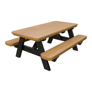 Amish Li'l Poly Picnic Table with Attached Benches in Natural Teak & Black