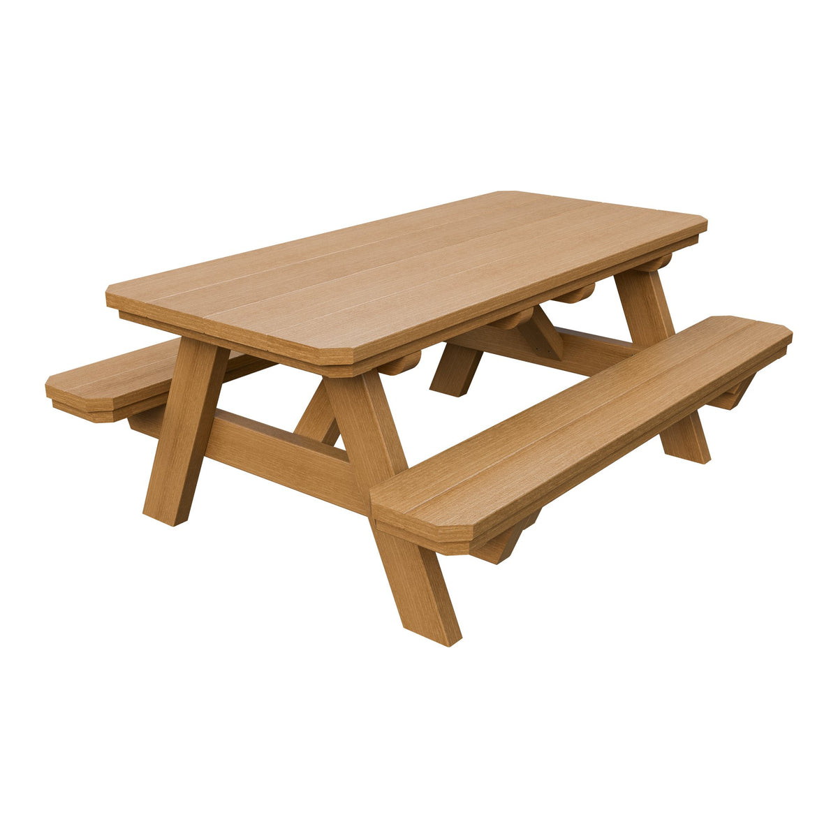 Amish Li'l Poly Picnic Table with Attached Benches in Natural Teak