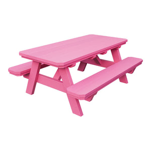 Amish Li'l Poly Picnic Table with Attached Benches in Pink