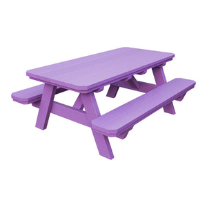 Amish Li'l Poly Picnic Table with Attached Benches in Bright Purple