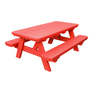 Amish Li'l Poly Picnic Table with Attached Benches in Red