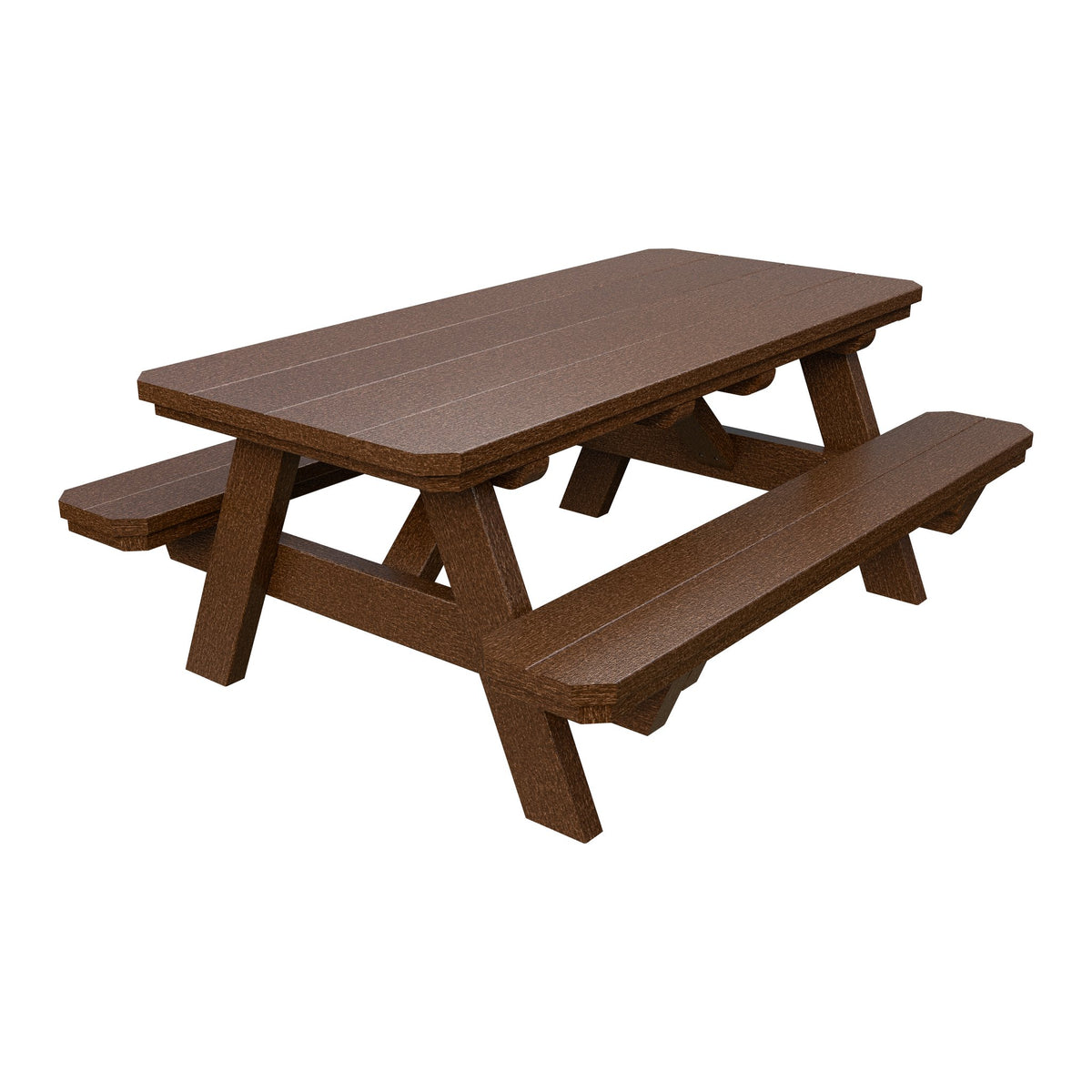 Amish Li'l Poly Picnic Table with Attached Benches in Tudor Brown