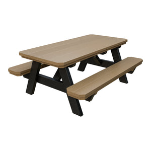 Amish Li'l Poly Picnic Table with Attached Benches in Weathered Wood & Black
