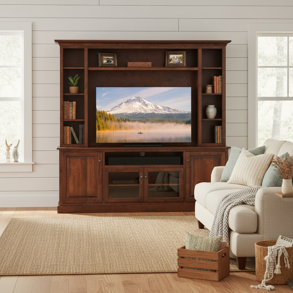 Amish 86" Shaker TV Stand With Hutch