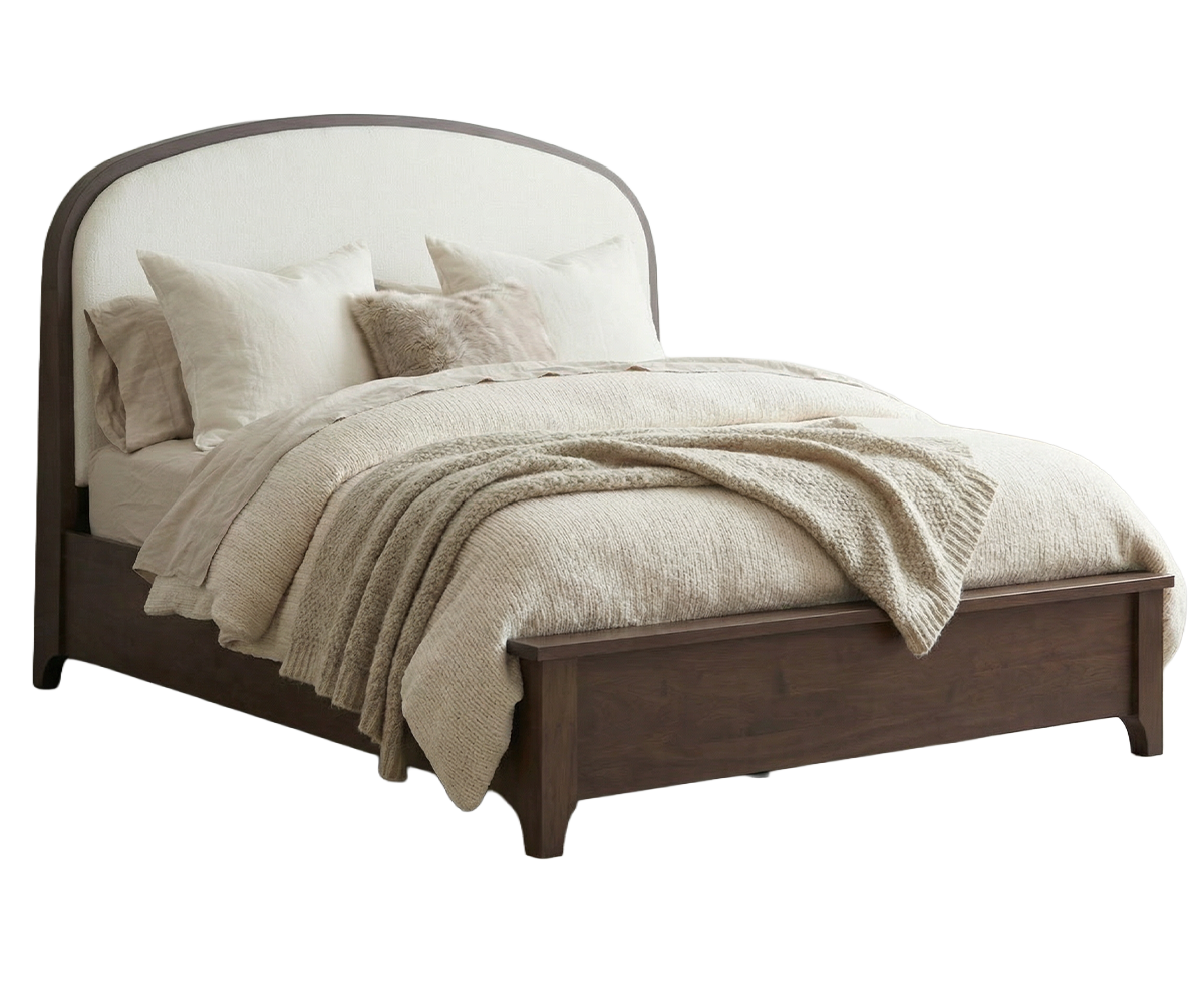 Amish Wilshire Modern Solid Wood Panel Bed with Upholstered Headboard