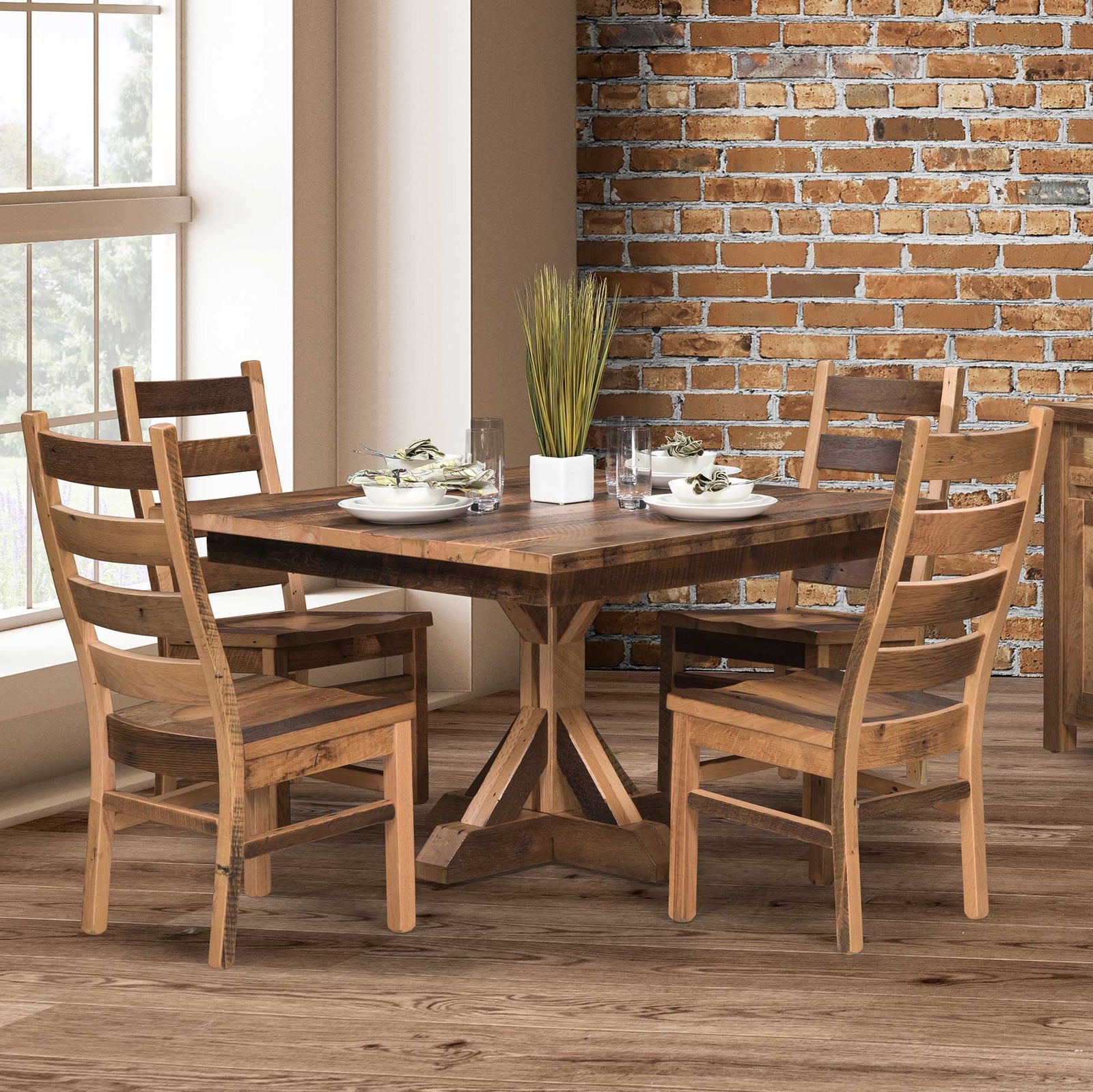 Amish Cromer Rustic Barnwood 5pc Dining Set
