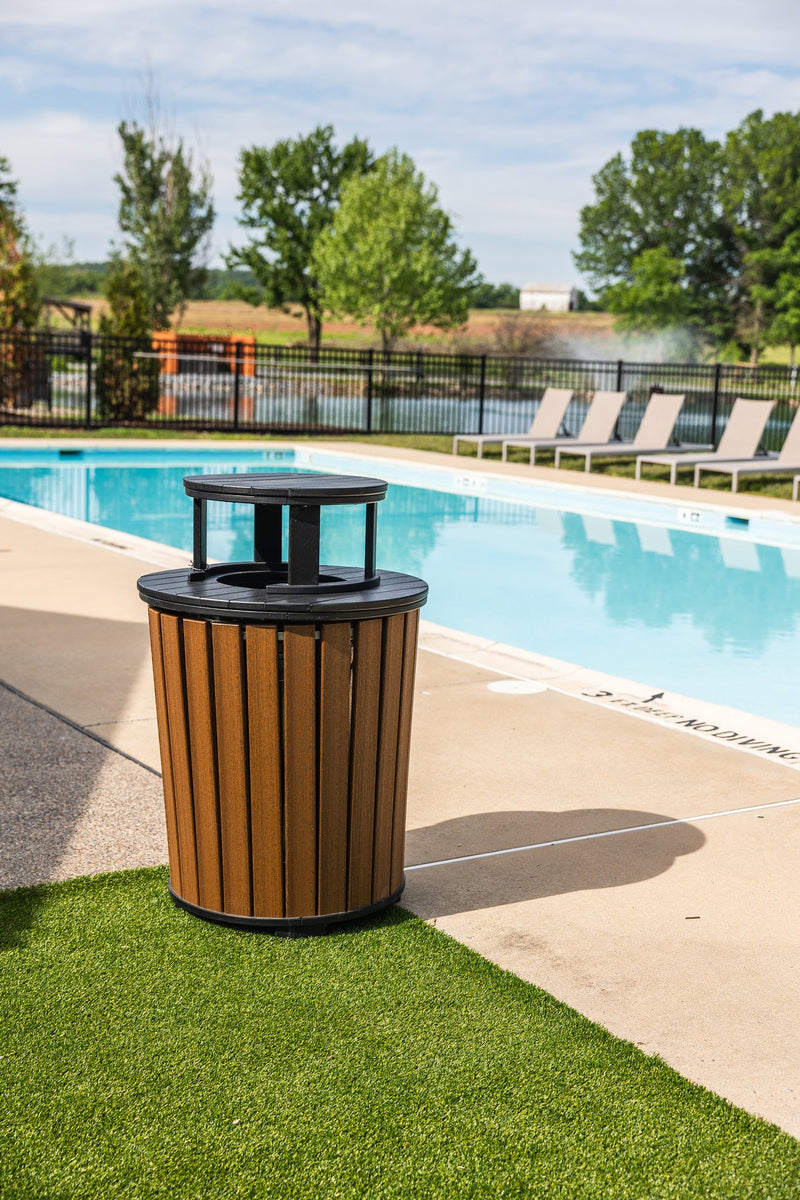 Amish Poly Outdoor Trash Can with Lid lifestyle photo