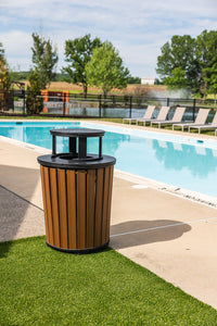 Amish Poly Outdoor Trash Can with Lid lifestyle photo