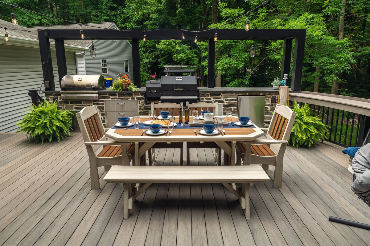 Amish Spanish Garden 6pc Patio Dining Set: Table, 4 Chairs & Bench lifestyle photo