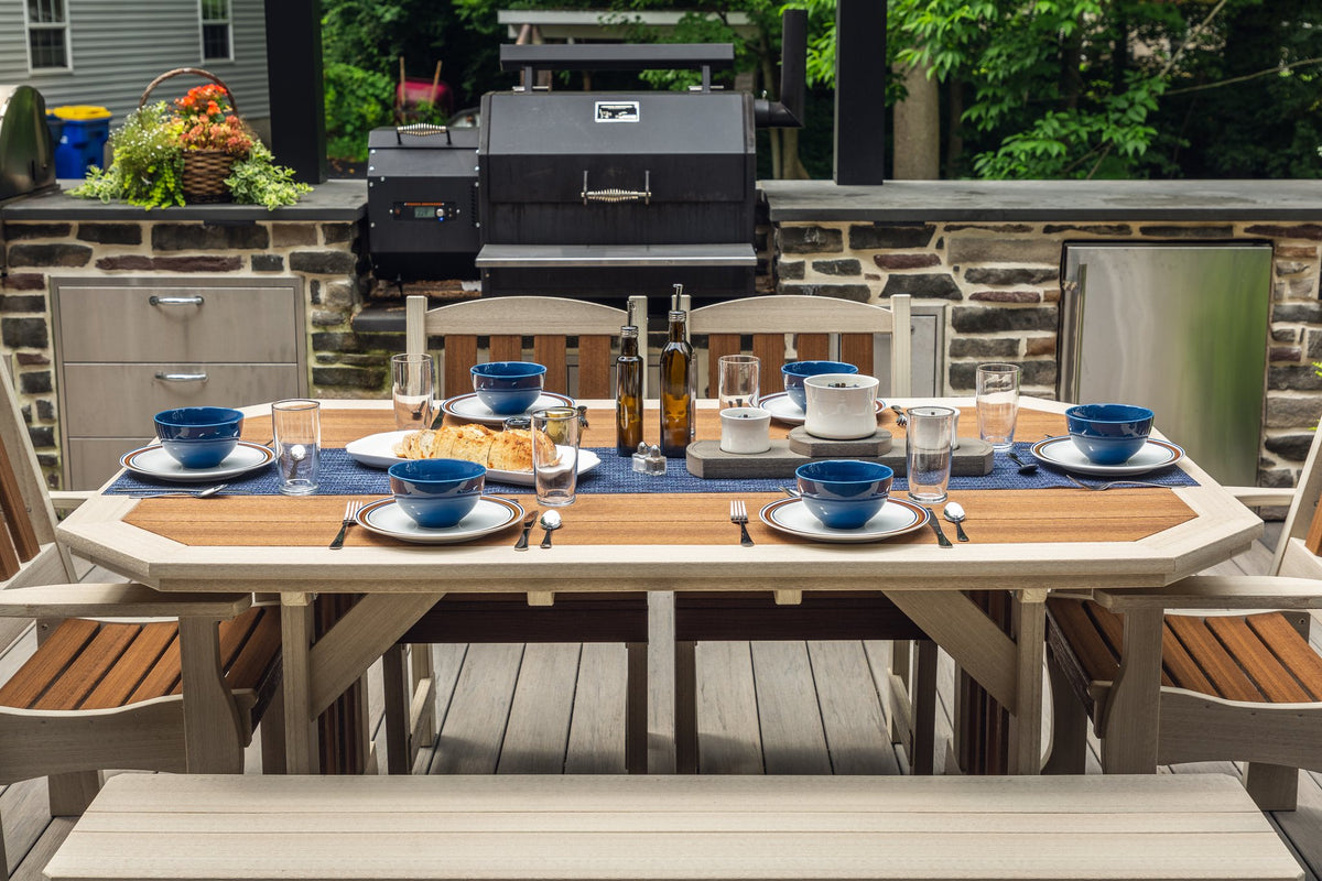 Amish Spanish Garden 6pc Patio Dining Set: Table, 4 Chairs & Bench lifestyle photo