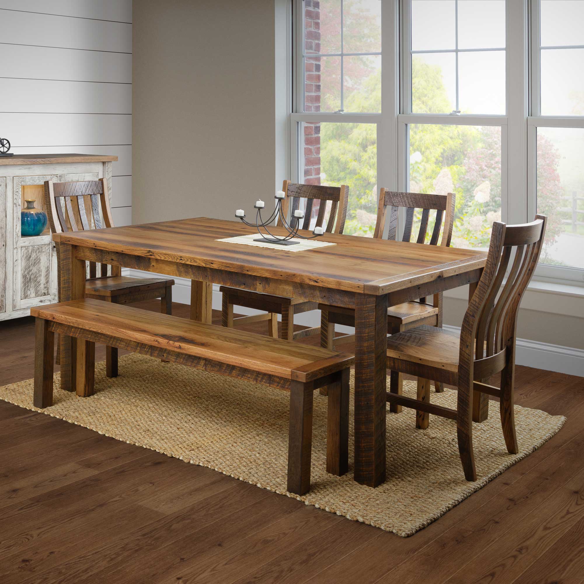 Amish Rustic Prairie Reclaimed Barnwood Farmhouse Dining Table & Chair Set