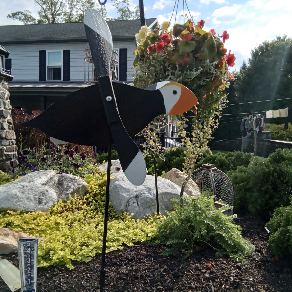 Amish Garden Wood Puffin Whirlybird Wind Spinner