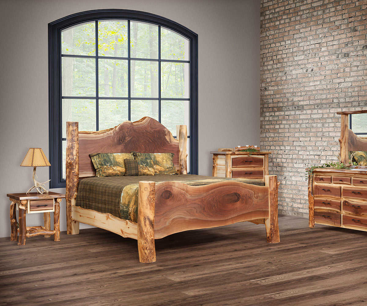 Amish Sawtooth Aspen & Walnut 5pc Bedroom Set