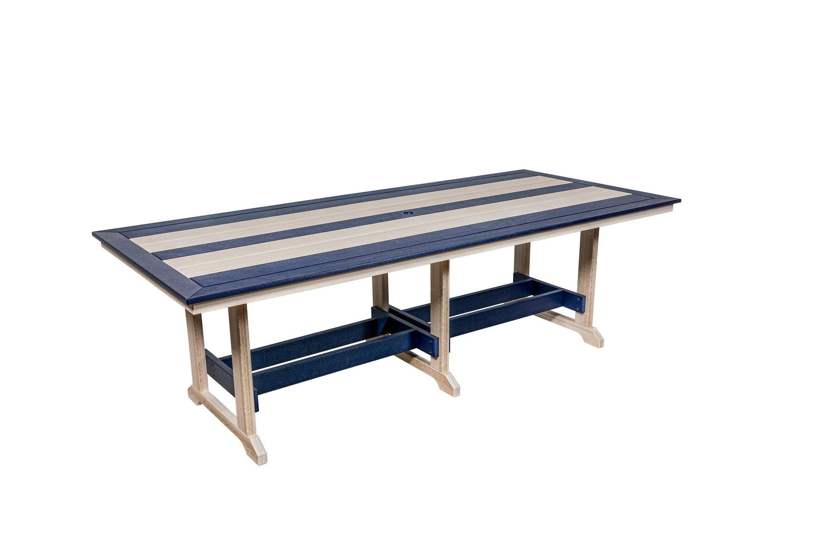Long Beach poly table shown in another size and height; this listing is the 32" x 96" bar height version (41" tall)