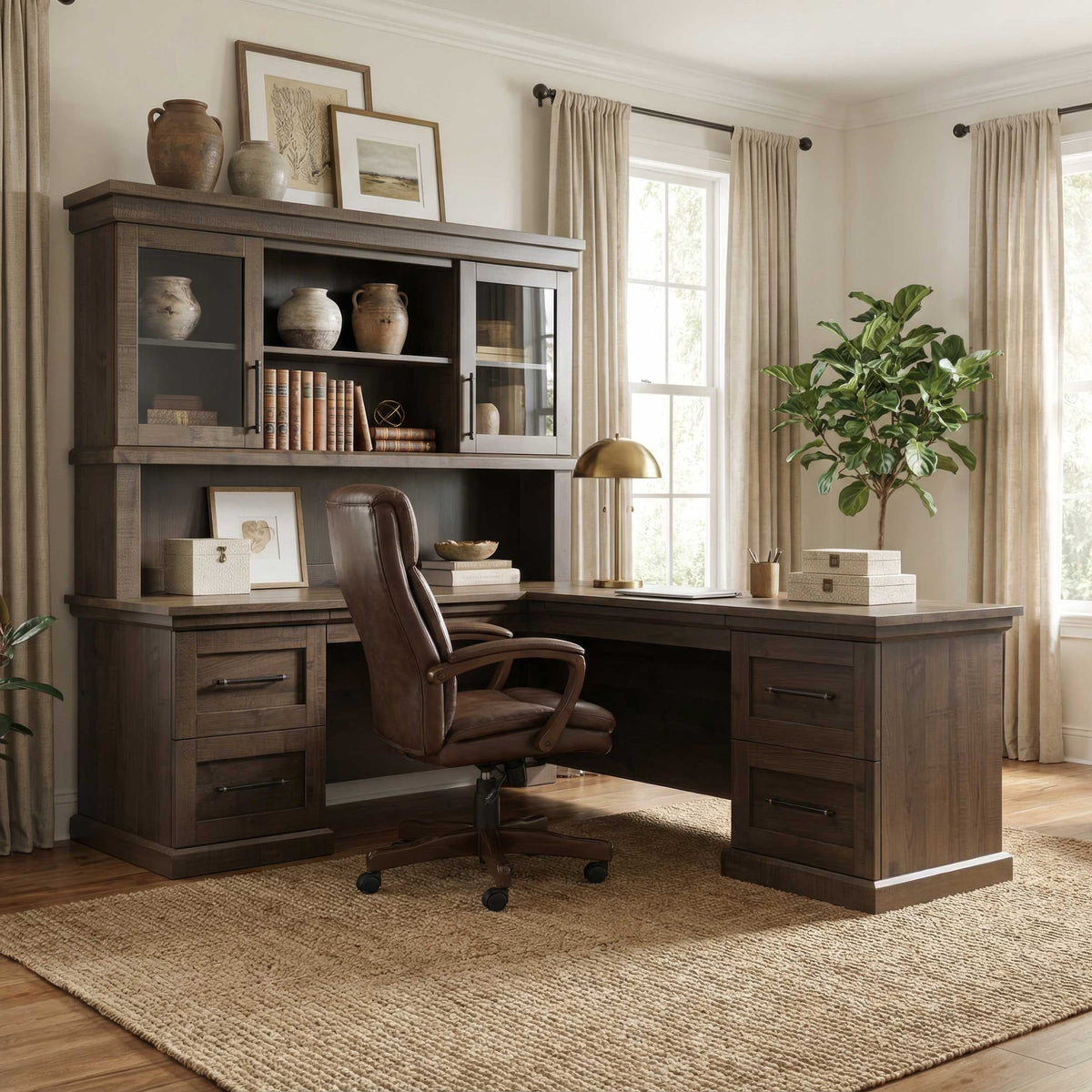 Amish Oia Executive L-Desk with Optional Hutch