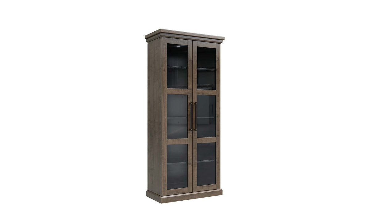 Wooden cabinet with glass doors on a white background