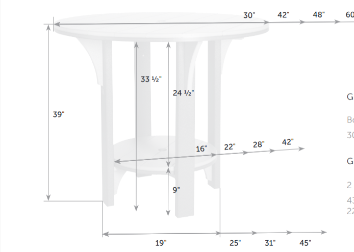 Great Bay Amish Poly Patio 42" Round 5pc Adirondack Bar Height Set