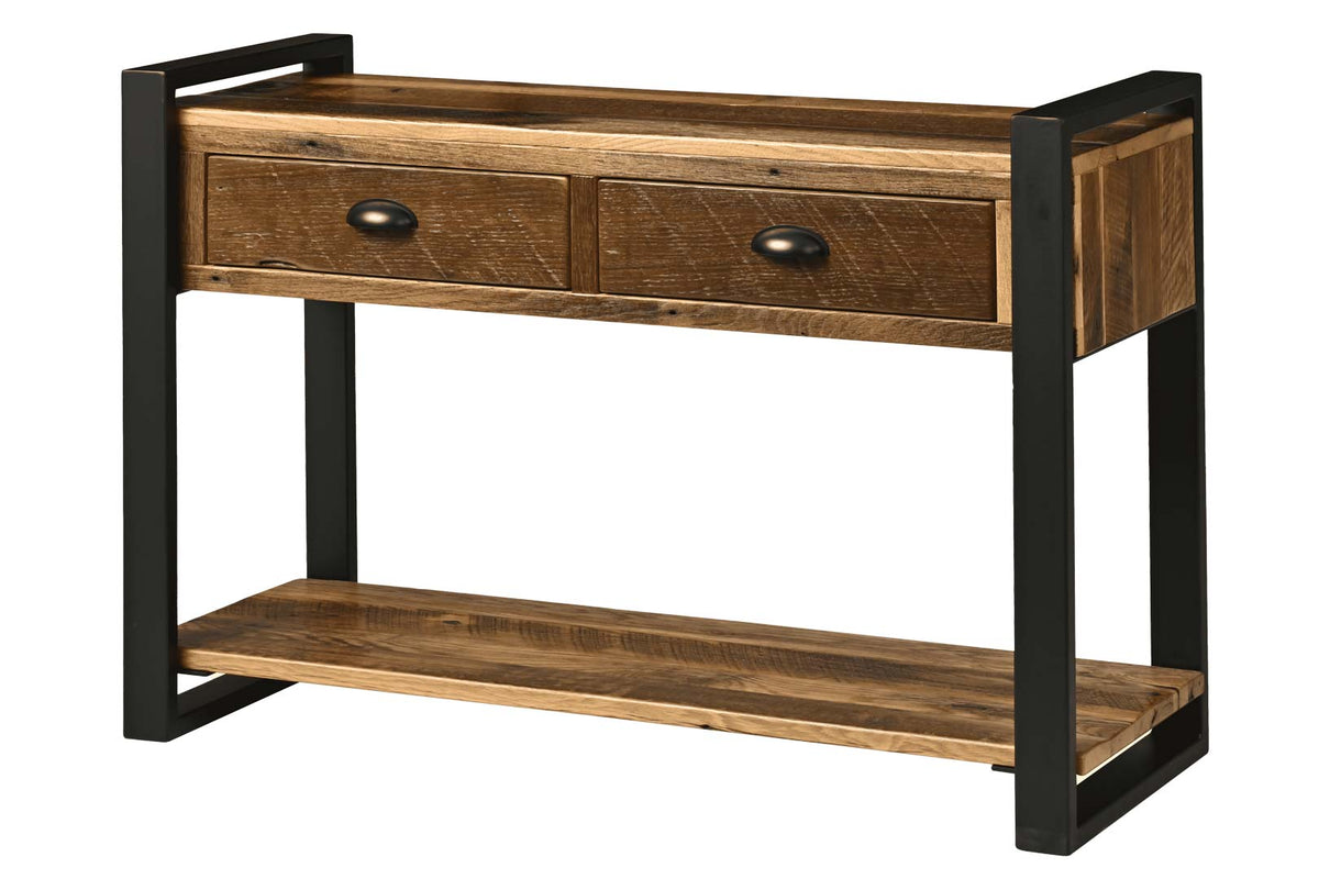 Amish Hallam Rustic Barnwood Console Table (30" 2-Drawers)