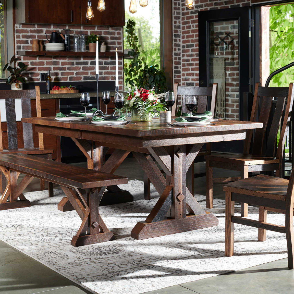 Amish Urmston Rustic Barnwood Extendable Top Table