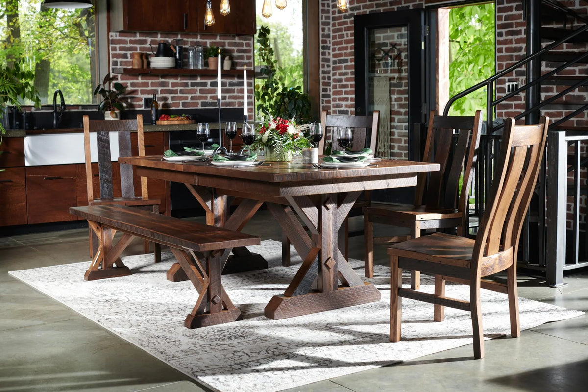 Amish Urmston Rustic Barnwood 8pc Dining Set