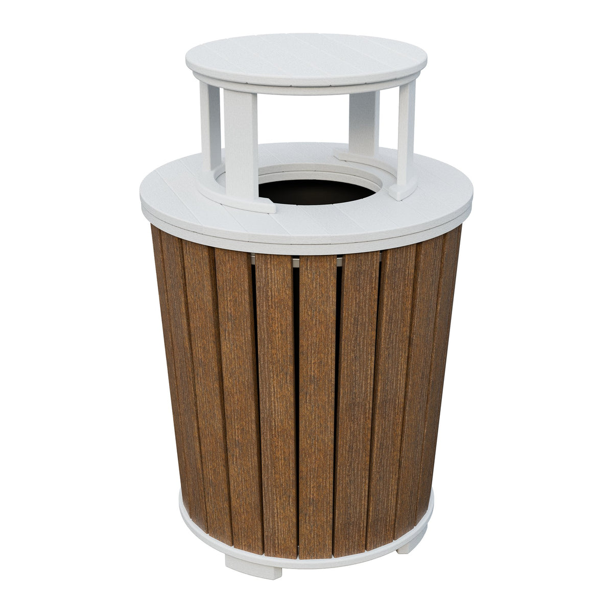 Amish Poly Outdoor Trash Can with Lid in Antique Mahogany & White