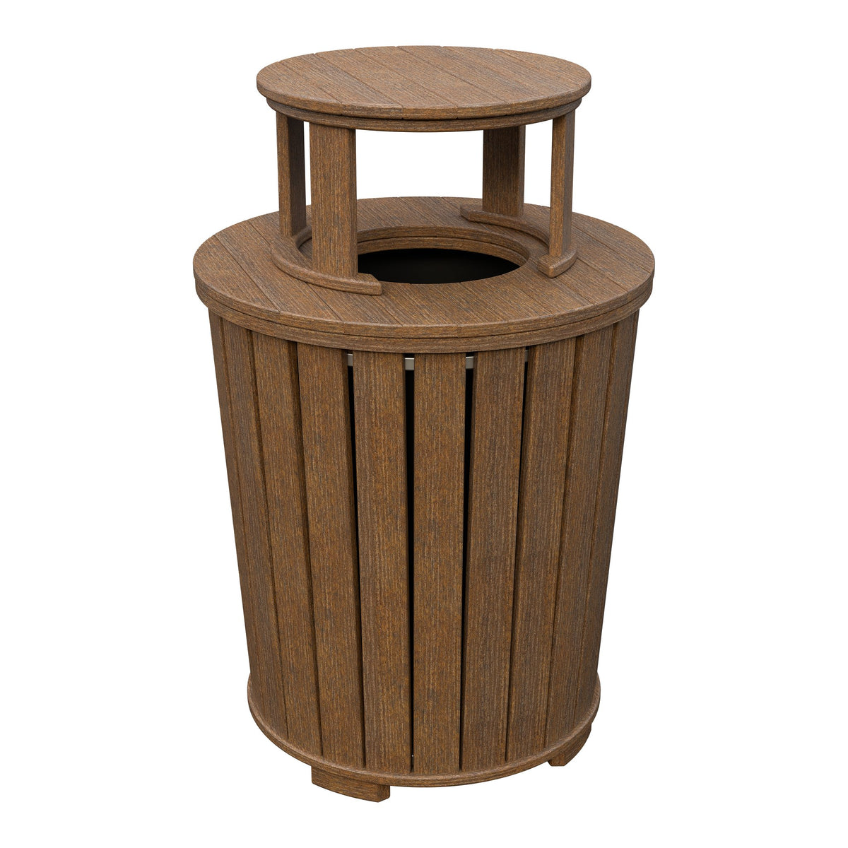 Amish Poly Outdoor Trash Can with Lid in Antique Mahogany