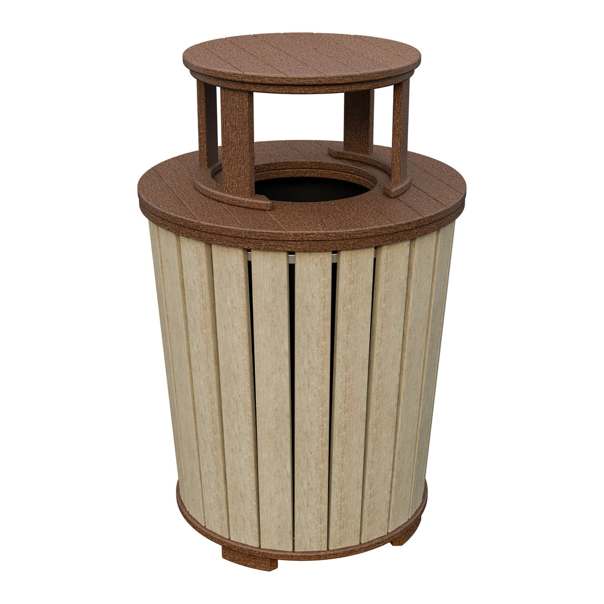 Amish Poly Outdoor Trash Can with Lid in Birchwood & Tudor Brown