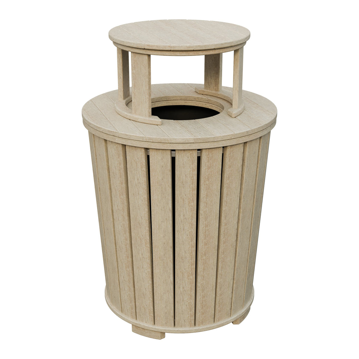 Amish Poly Outdoor Trash Can with Lid in Birchwood